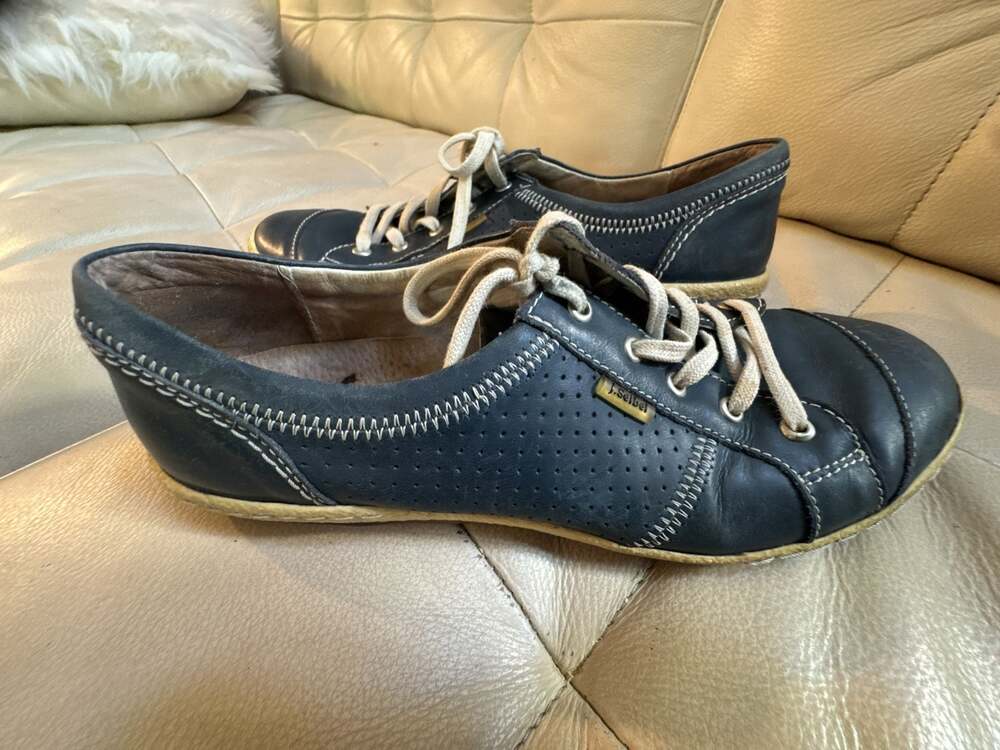 Josef Seibel Caspian Navy Blue Perforated Leather Lace-Up Sneakers Size 39